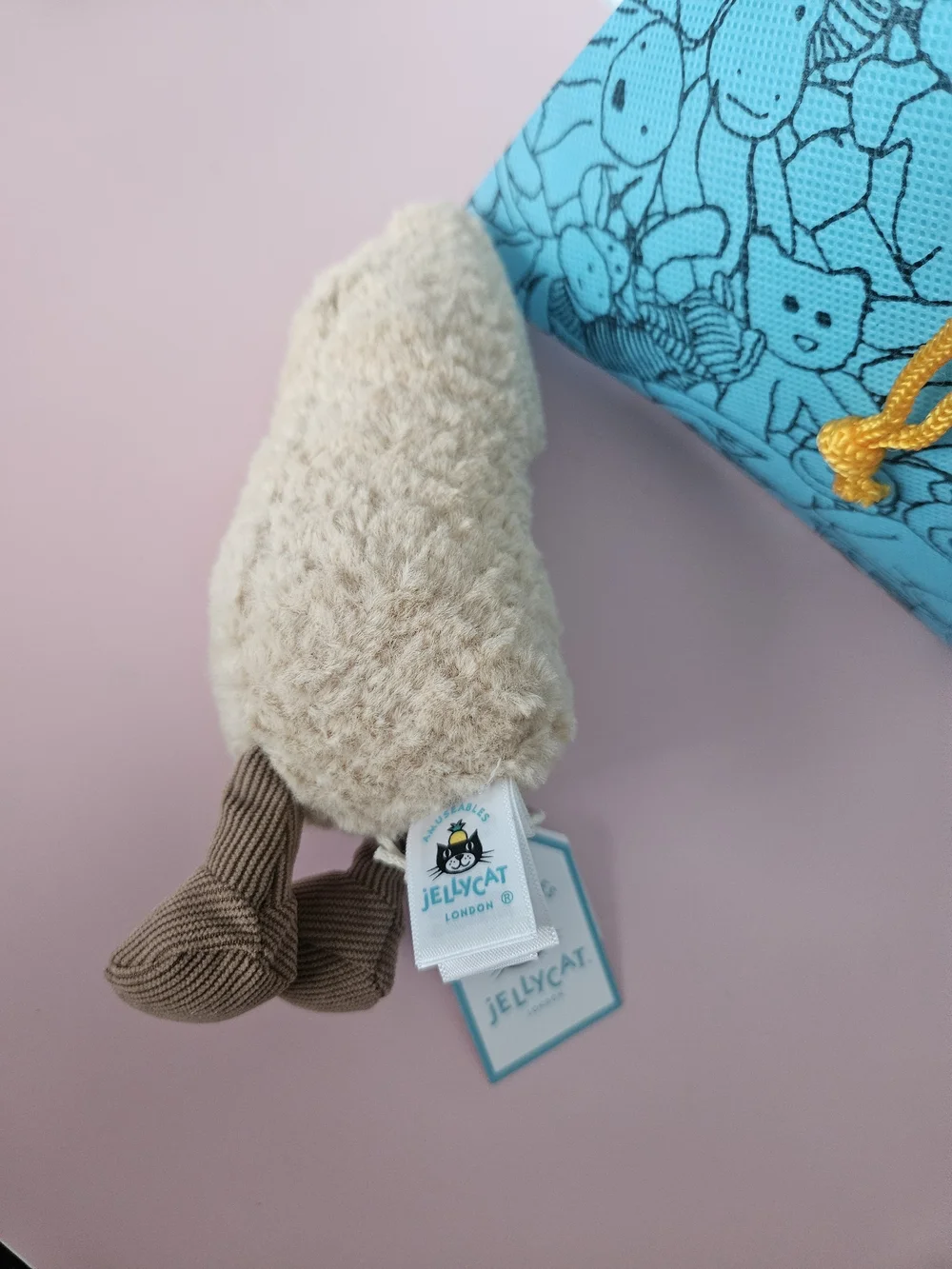 Jellycat Beige Smiley Plush Keyring with Brown Corduroy Feet